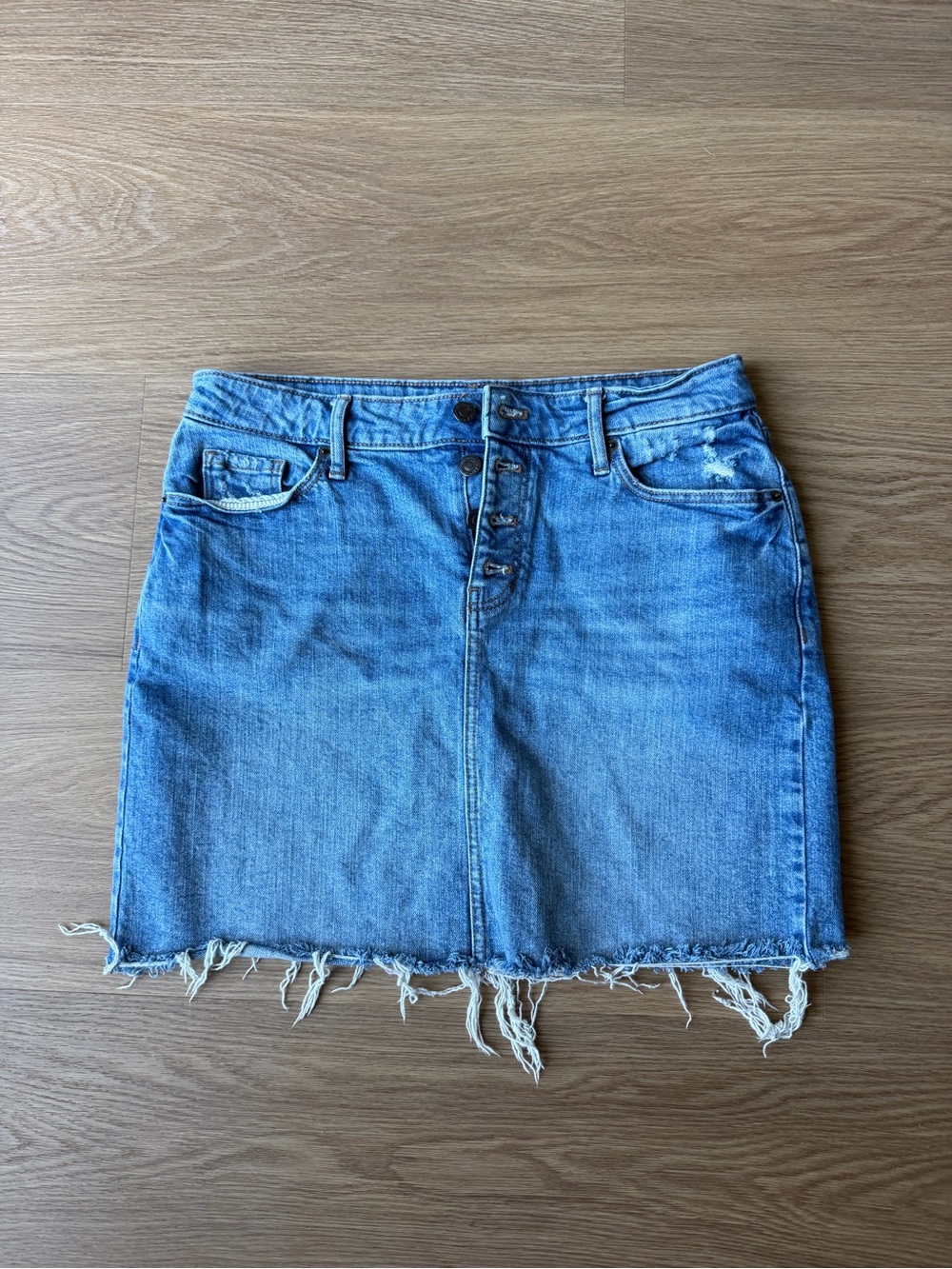 Old Navy Light Blue Denim Mini Skirt with Frayed Hem